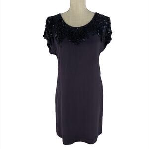French Connection Navy Cocktail Dress Womens Size 0 Black Beading New